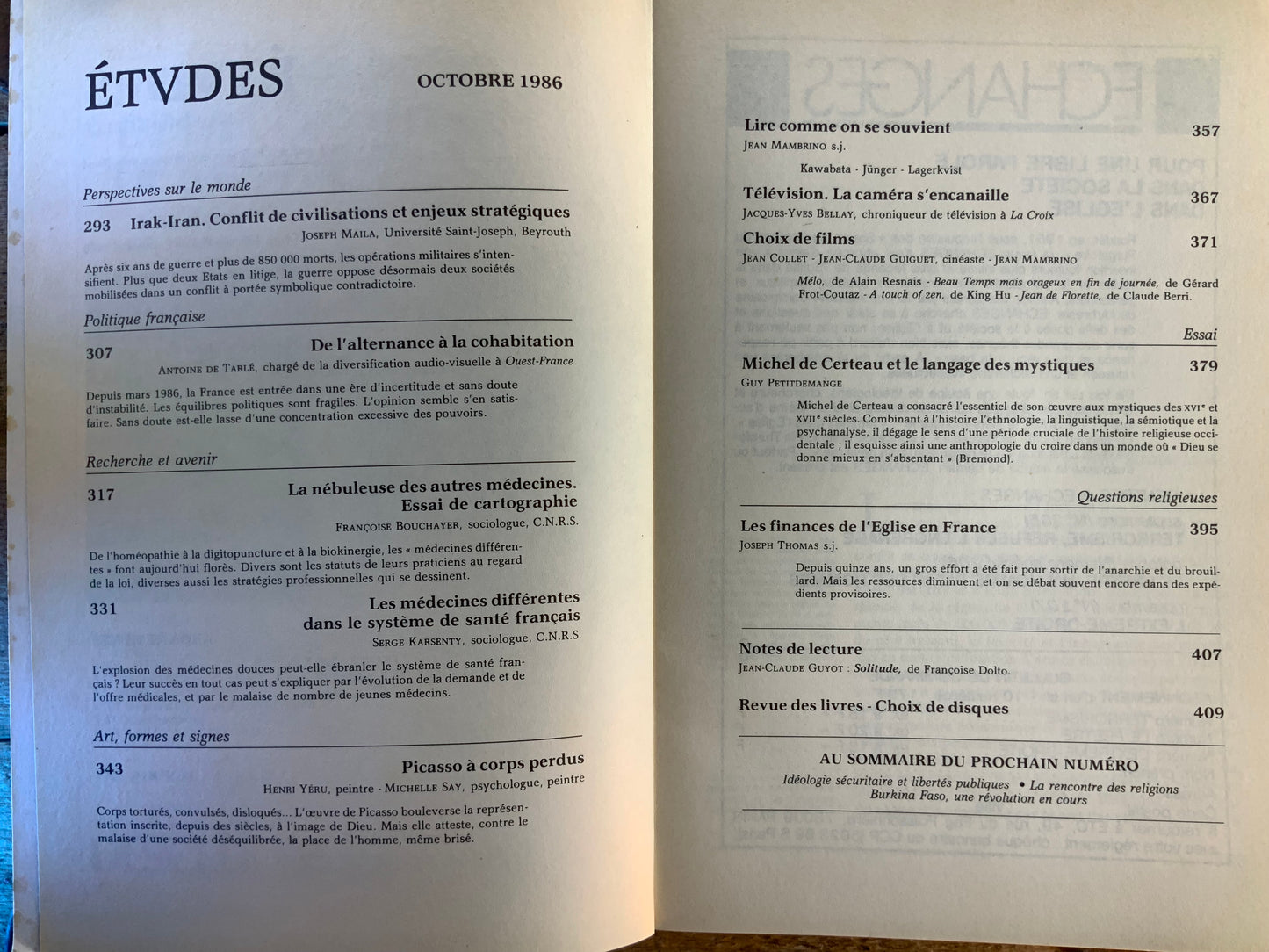 Revues Études - Octobre 1986 - n° 4