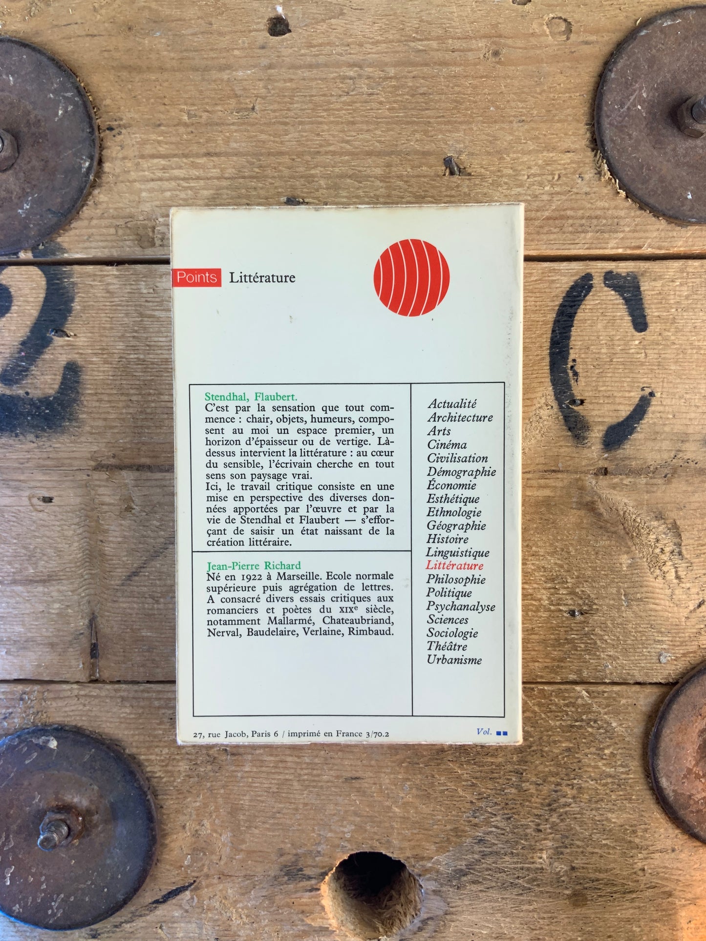 Littérature et sensation : Stendhal Flaubert - Jean-Pierre Richard