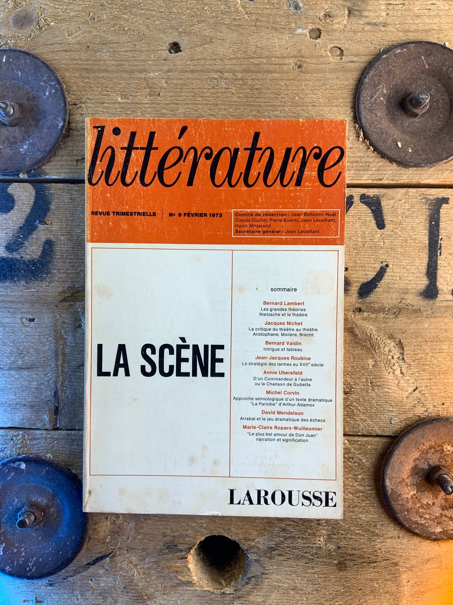 La scène : Les grands théories Nietzsche et le théâtre - Bernard Lambert | La critique du théâtre au théâtre Aristophane, Molière, Brecht - Jacques Nichet … [ Revue Littérature ] Février 1973 - n° 9