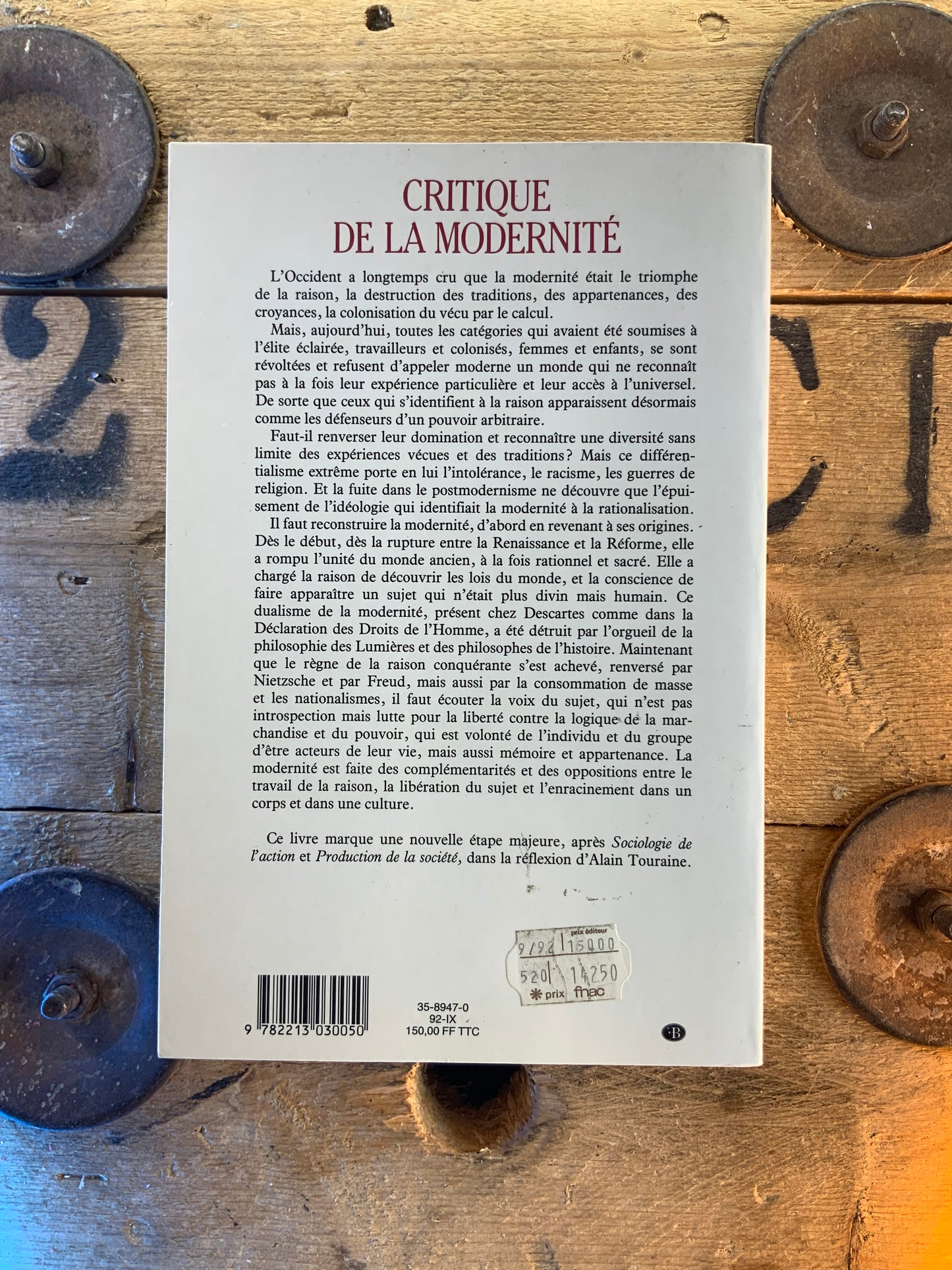 Critique de la modernité - Alain Touraine