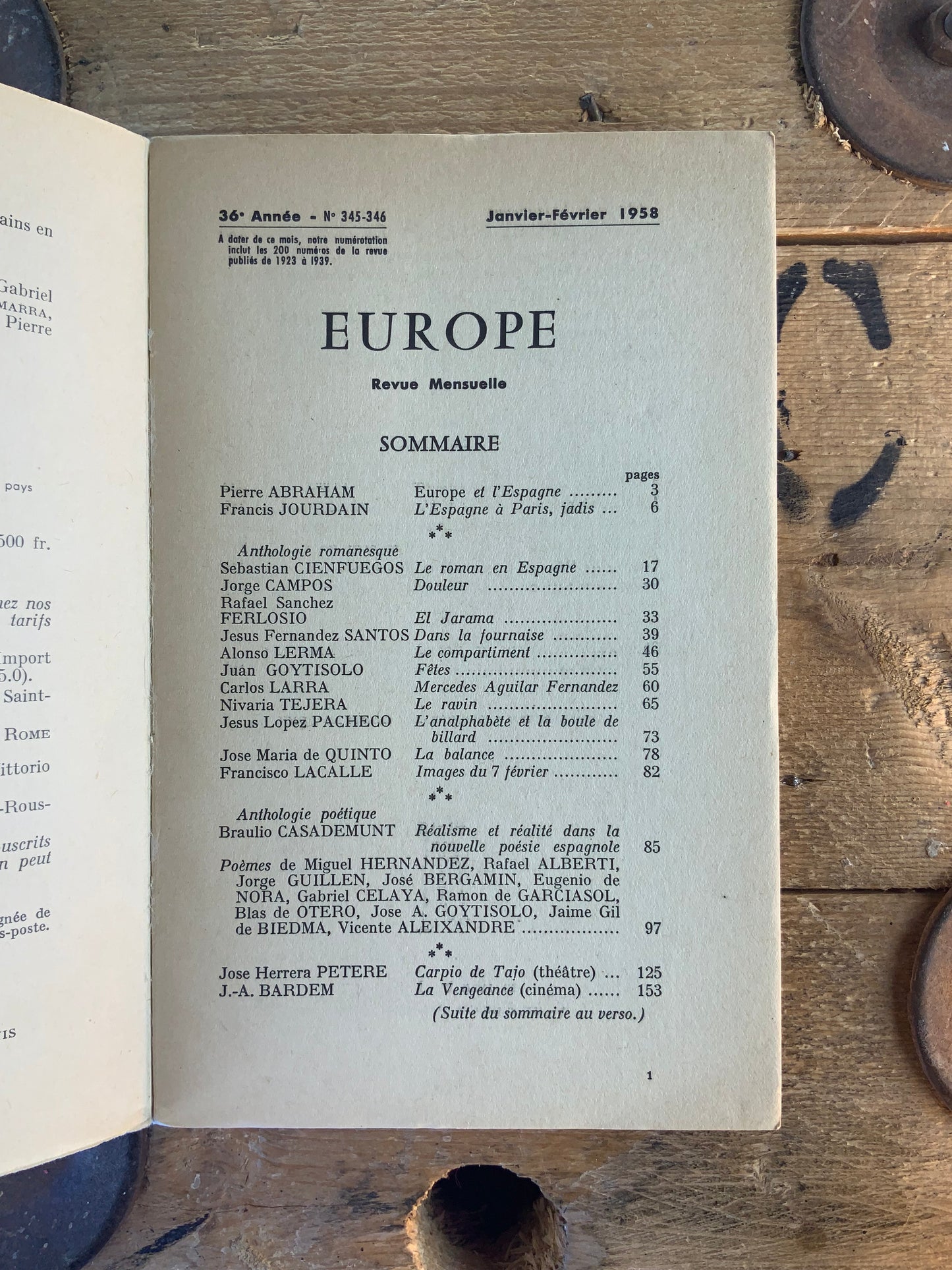 La littérature de l’Espagne [ Revue Europe ] - janvier-février 1958