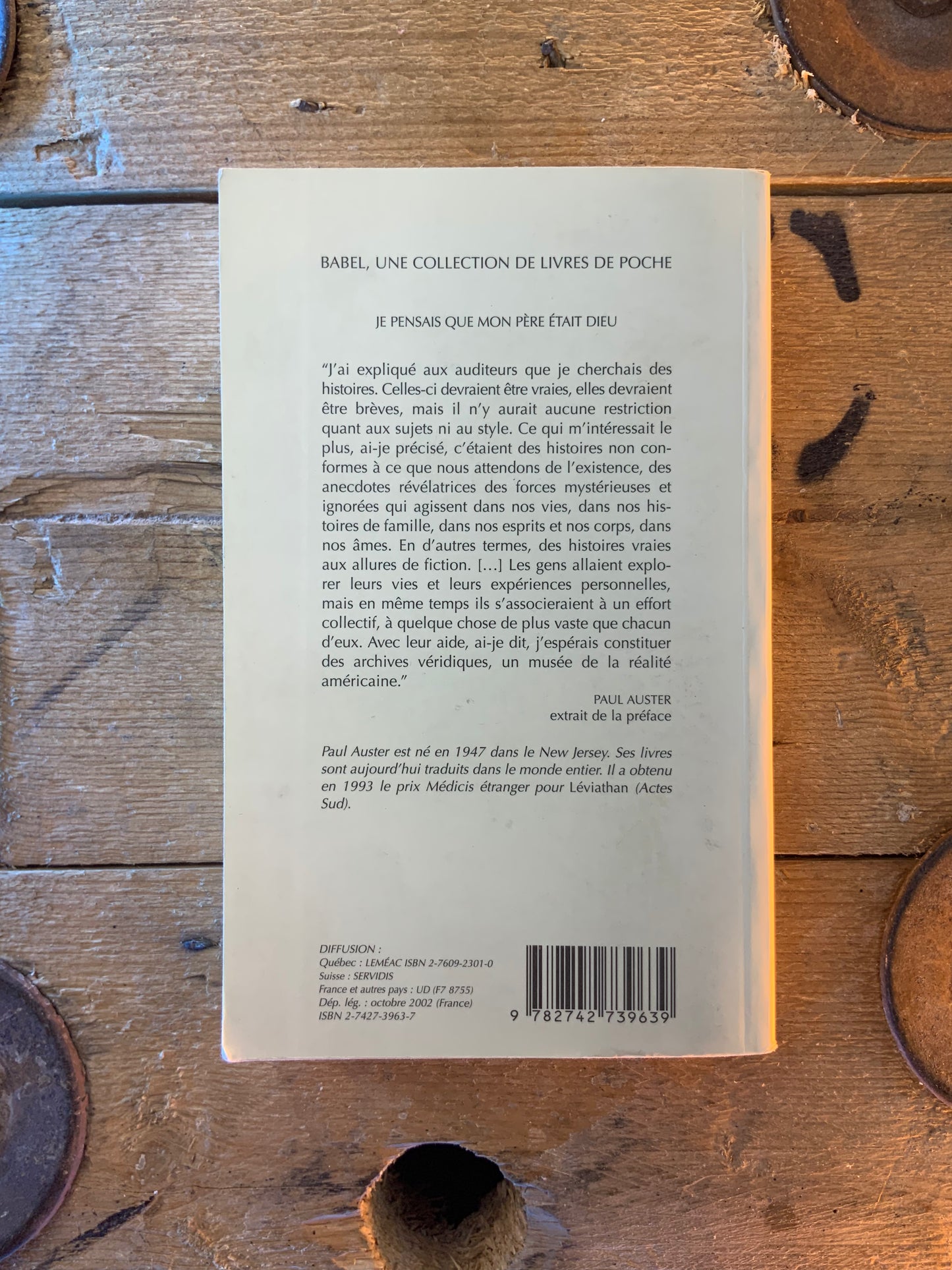 Je pensais que mon père était dieu , Anthologie composé par Paul Auster